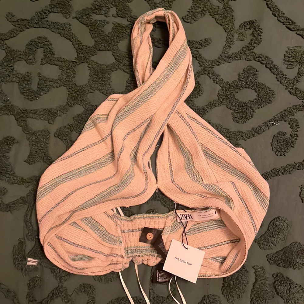 Zara natural linen wrap crop top
